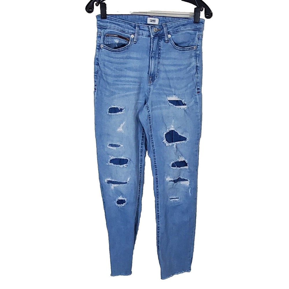 Tommy Hilfiger Jeans Womens 6 W28 Straight Leg High Rise Blue Distressed